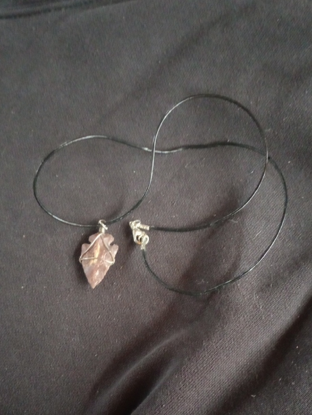 Hand Crafted Purple Amethyst Arrowhead Necklace on Black Cord